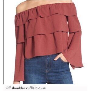 Storee Top Off-the-Shoulder Tiered Long Sleeve Cropped Blouse Size S Bohochic